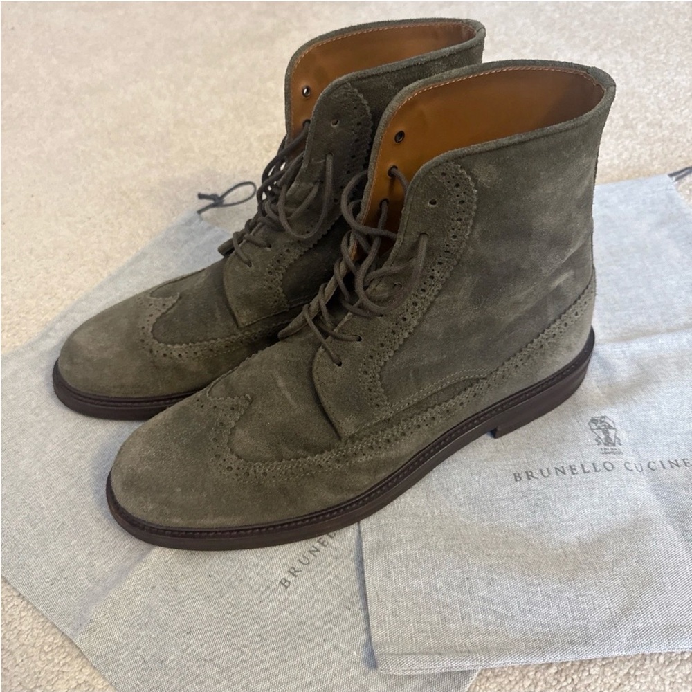 Brunello Cucinelli Olive Suede Men's Boots sz45/12US